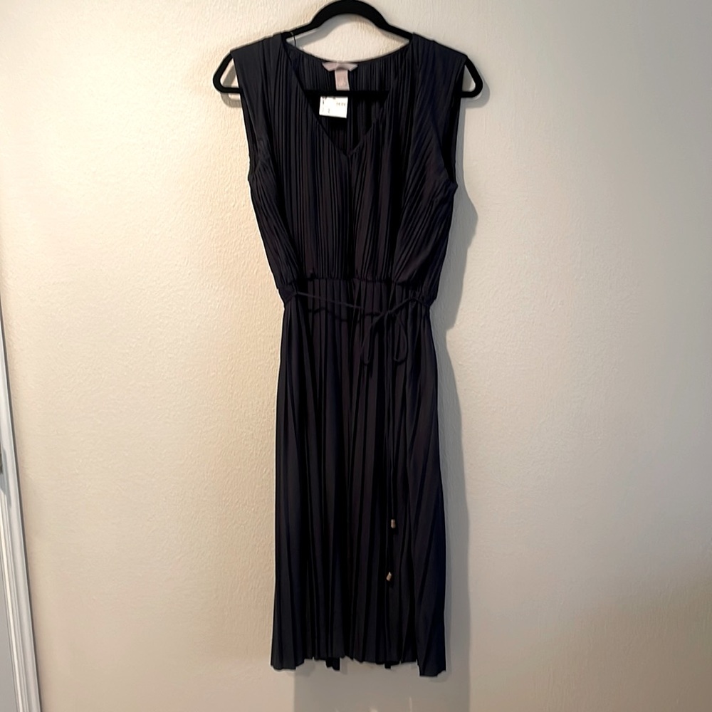 H&M navy blue, pleated midi dress with tie waist